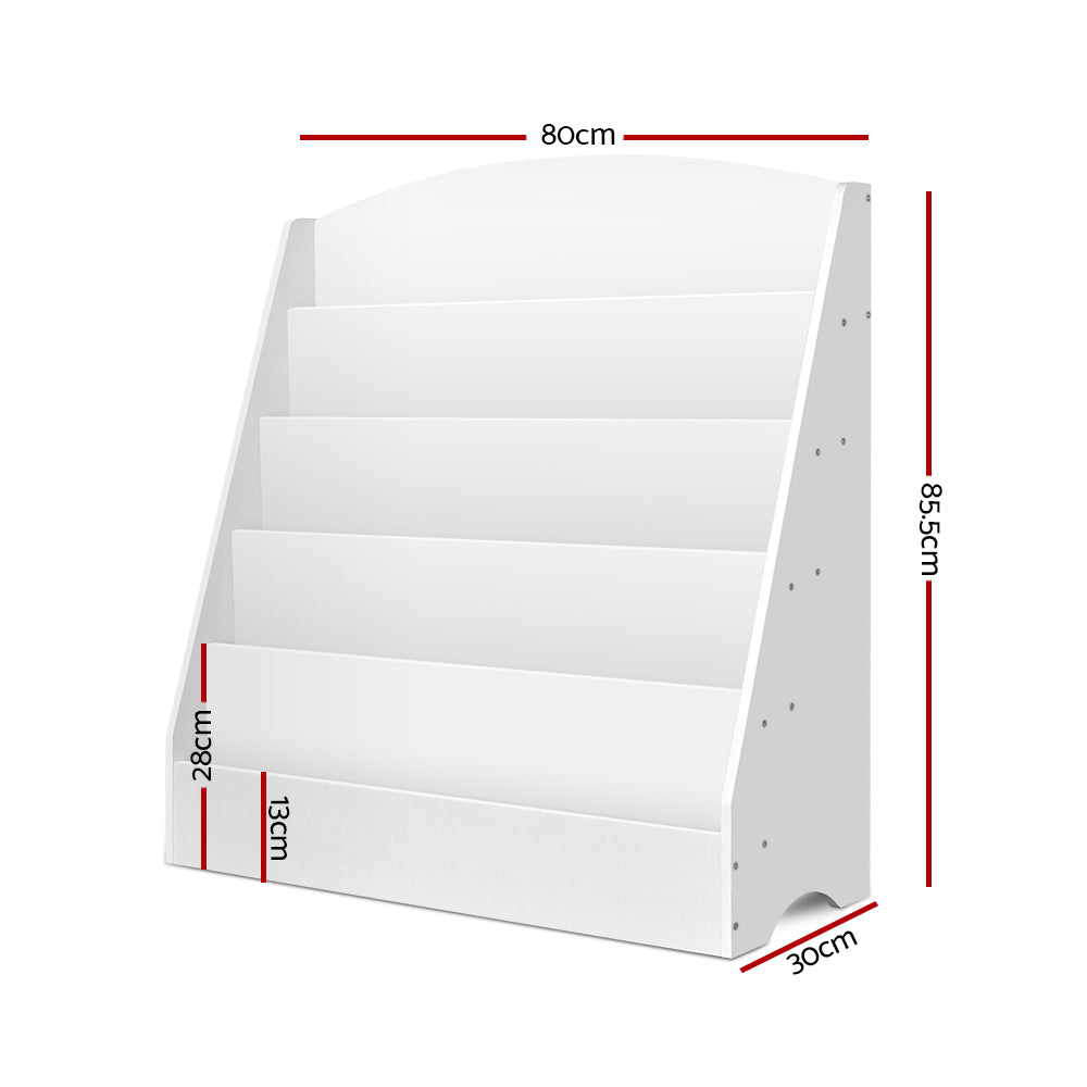 5 Tier Kids Magazine Rack Style Bookshelf - White