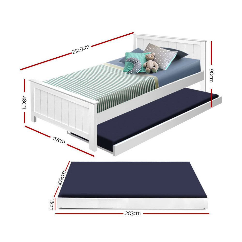 Elvis King Single Wooden Trundle Bed - White