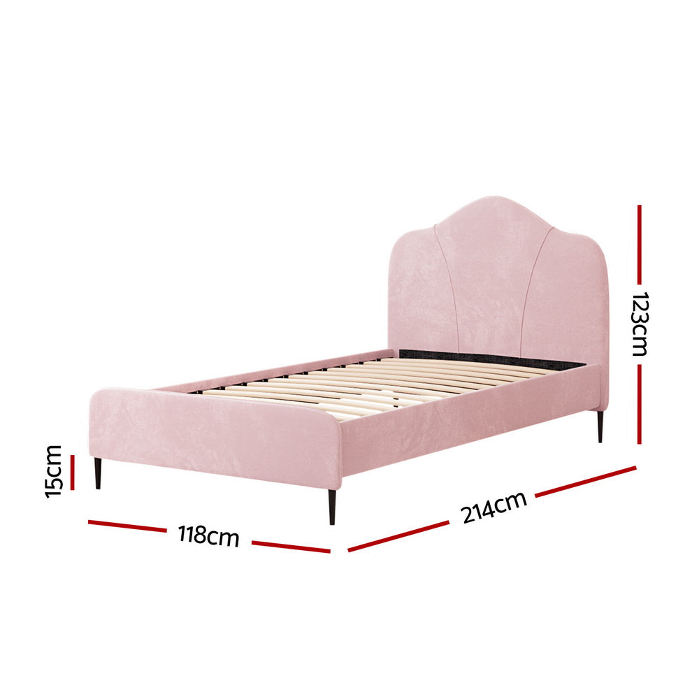 Olan King Single Velvet Bed Frame - Pink