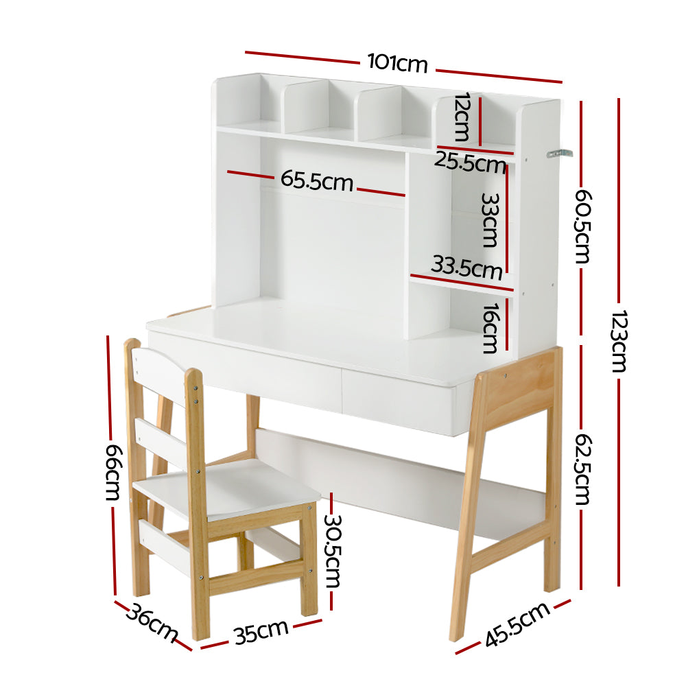 2 Piece Kids Study Desk and Chair Set with Storage