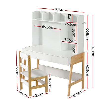 2 Piece Kids Study Desk and Chair Set with Storage