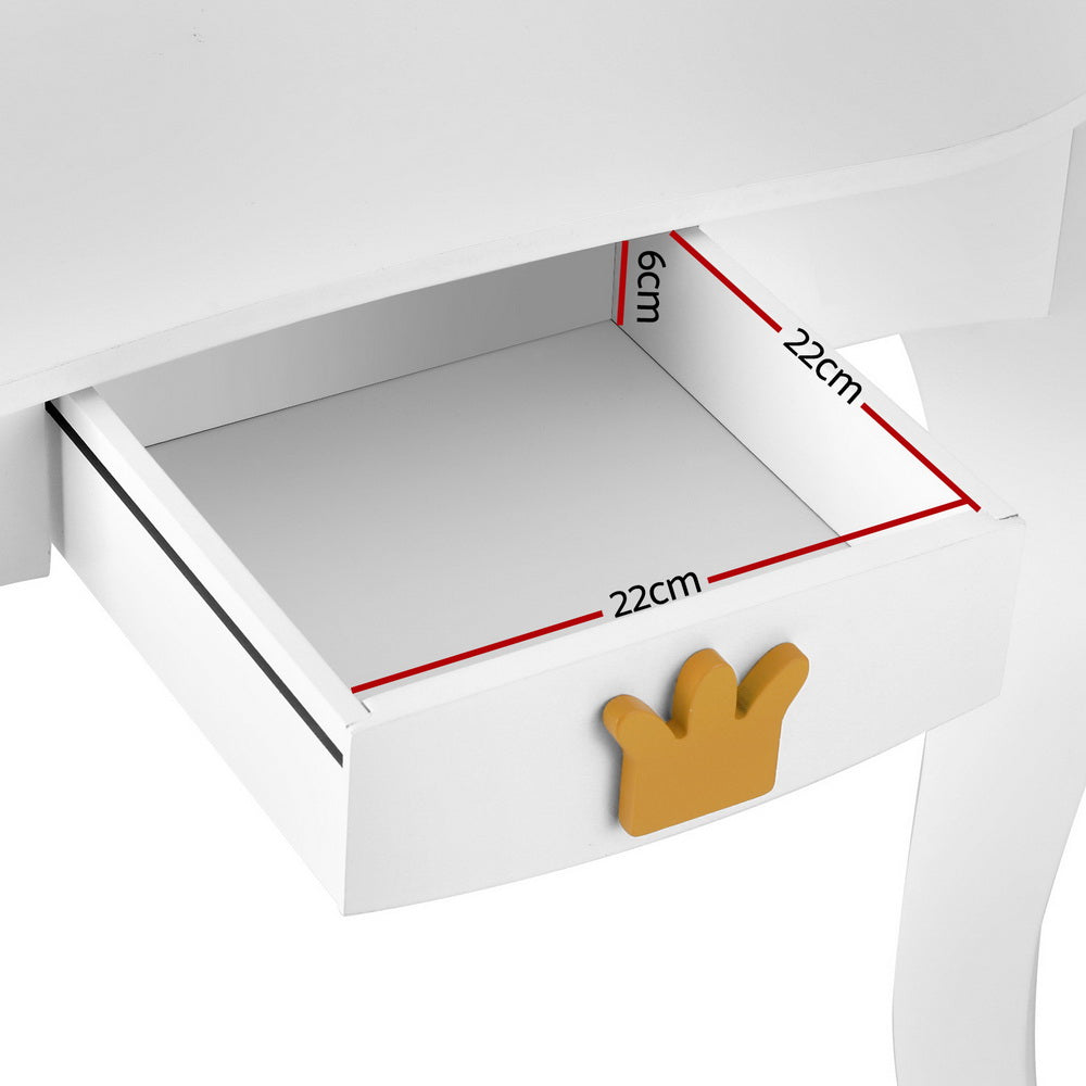 Kids Vanity Table & Chair Set with Triple Mirror - White Wood