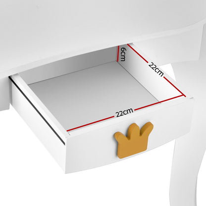 Kids Vanity Table & Chair Set with Triple Mirror - White Wood