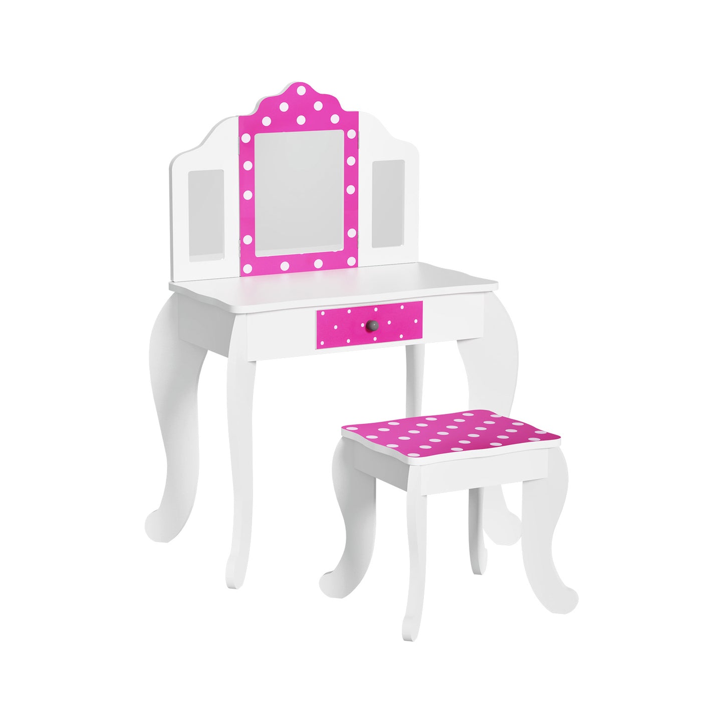 Kids Vanity Set with Triple Mirror and Chair - Pink