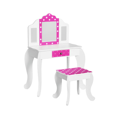 Kids Vanity Set with Triple Mirror and Chair - Pink