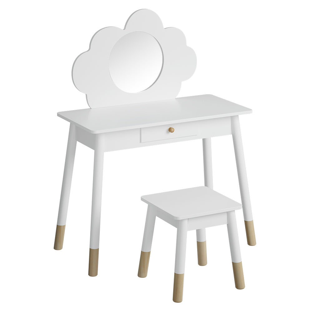White Kids Dressing Table Set with Mirror and Chair