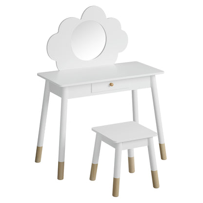 White Kids Dressing Table Set with Mirror and Chair