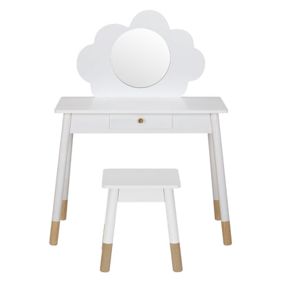 White Kids Dressing Table Set with Mirror and Chair