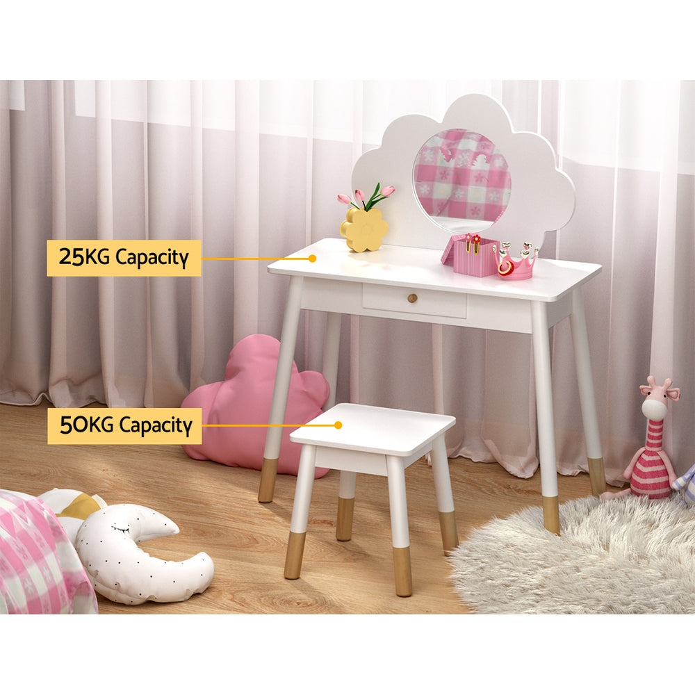 White Kids Dressing Table Set with Mirror and Chair