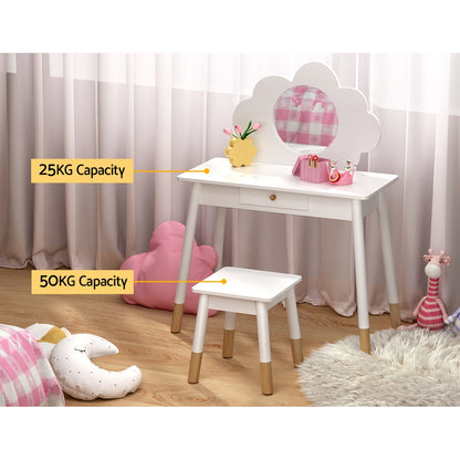 White Kids Dressing Table Set with Mirror and Chair