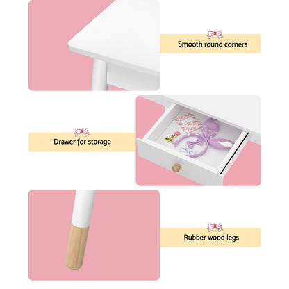 White Kids Dressing Table Set with Mirror and Chair