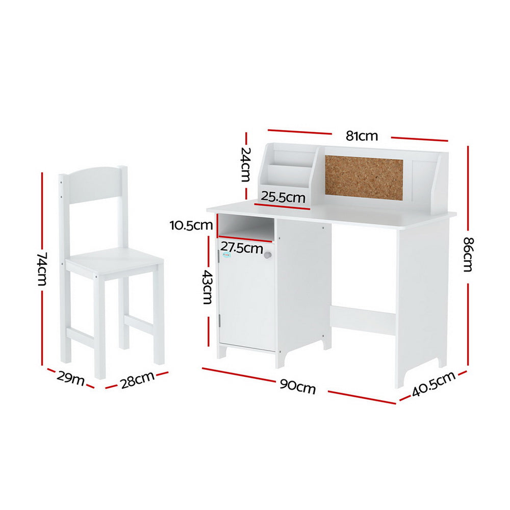 Kids Study Desk and Chair Set with Cabinet Storage