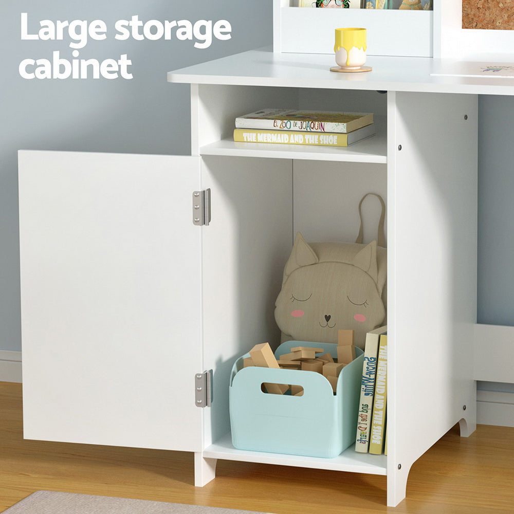 Kids Study Desk and Chair Set with Cabinet Storage