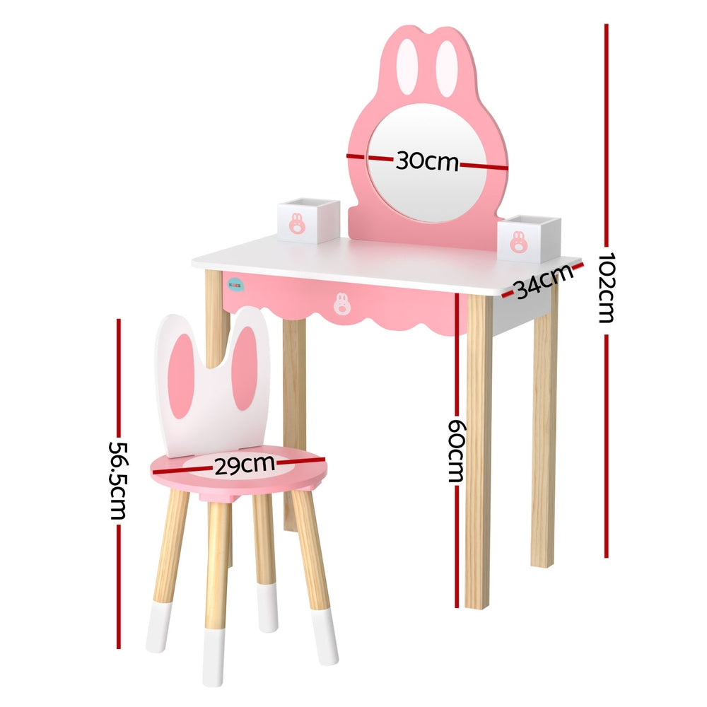 Pink Bunny Kids Vanity Table and Stool