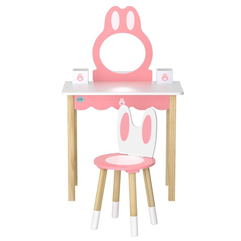 Pink Bunny Kids Vanity Table and Stool