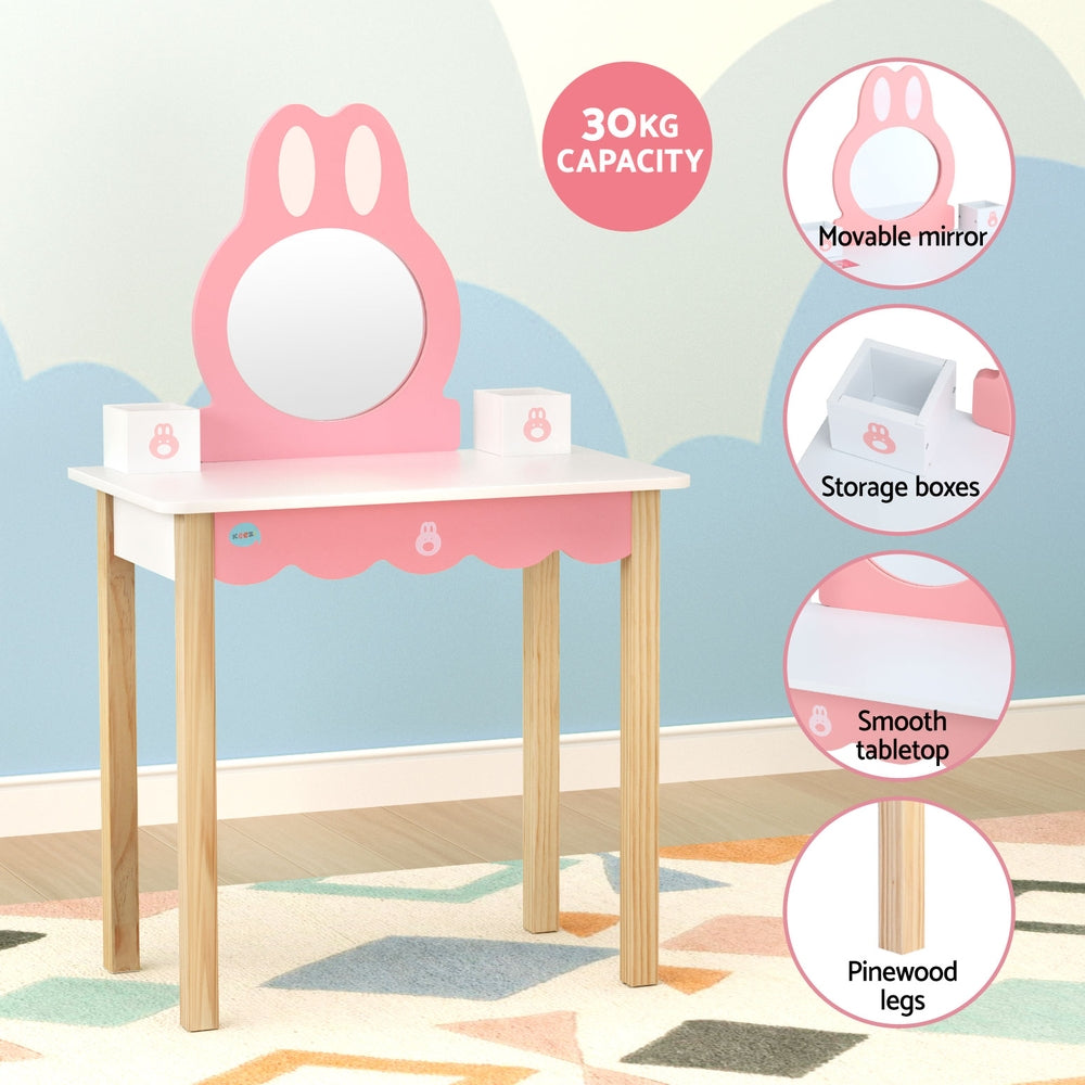 Pink Bunny Kids Vanity Table and Stool