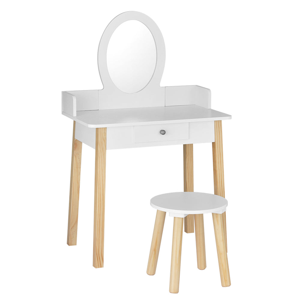 Kids Vanity Table and Chair - White with Mirror and Drawer
