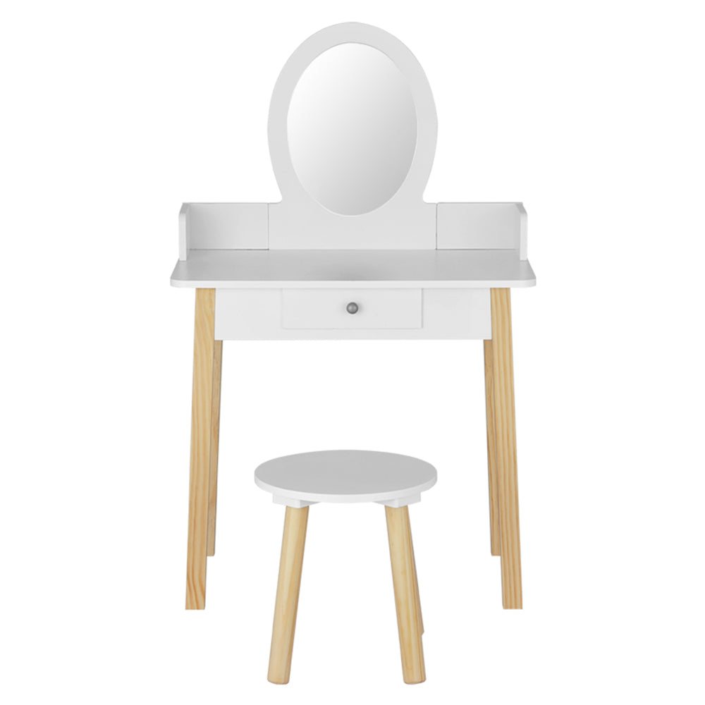Kids Vanity Table and Chair - White with Mirror and Drawer