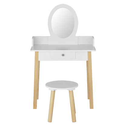 Kids Vanity Table and Chair - White with Mirror and Drawer