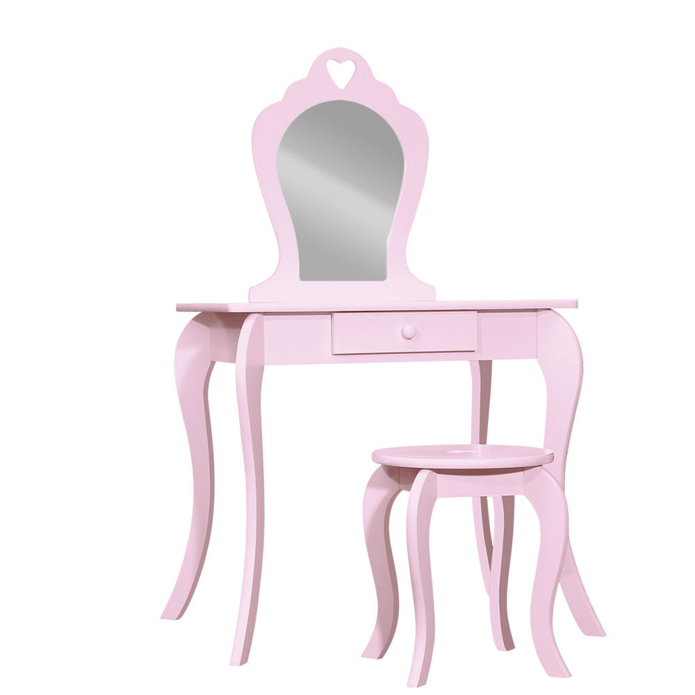 Pink Princess Vanity Table with Mirror and Stool