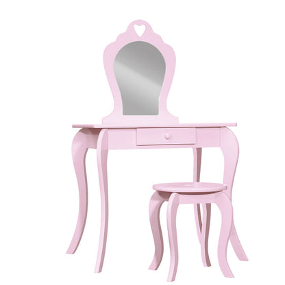 Pink Princess Vanity Table with Mirror and Stool