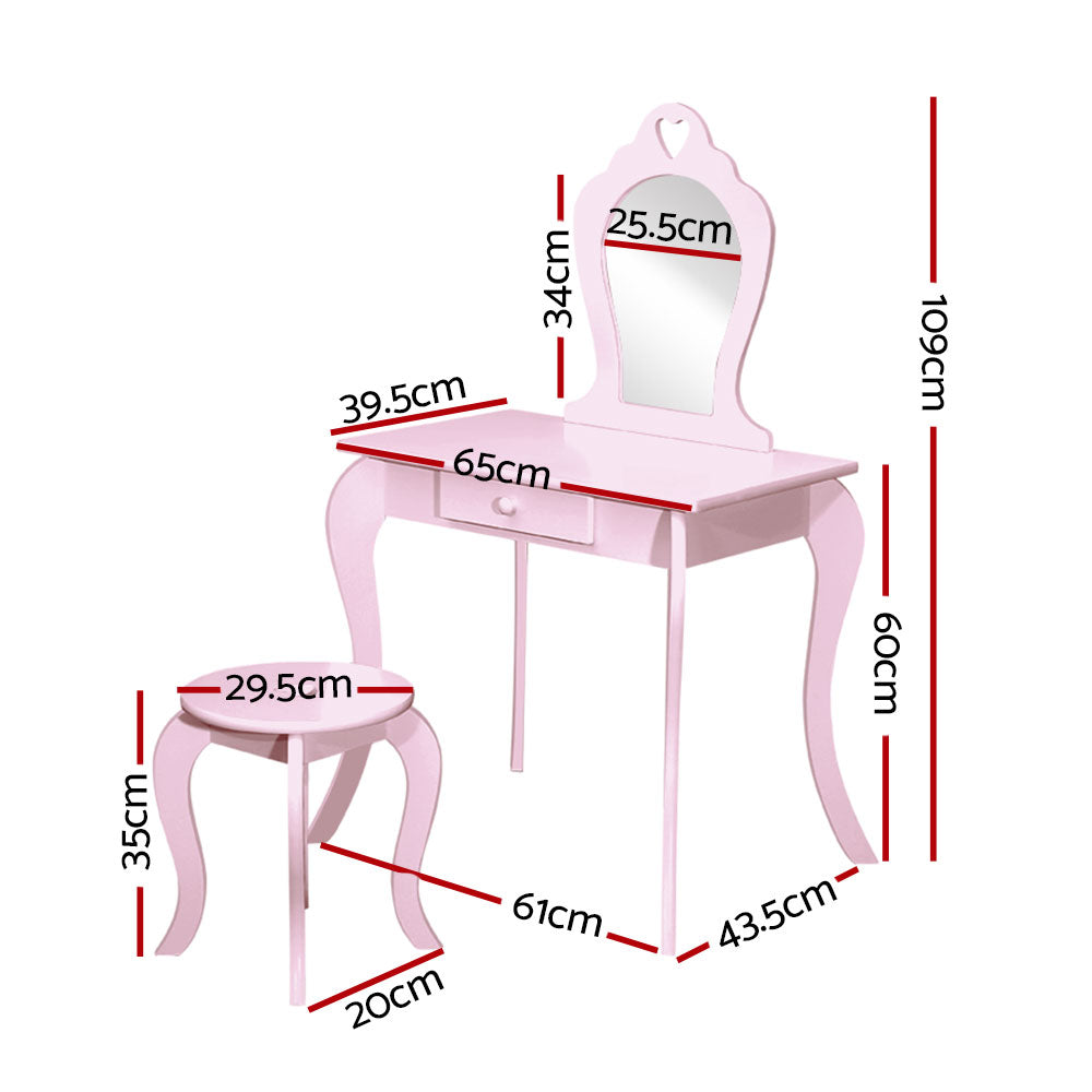 Pink Princess Vanity Table with Mirror and Stool