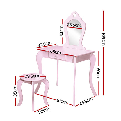 Pink Princess Vanity Table with Mirror and Stool