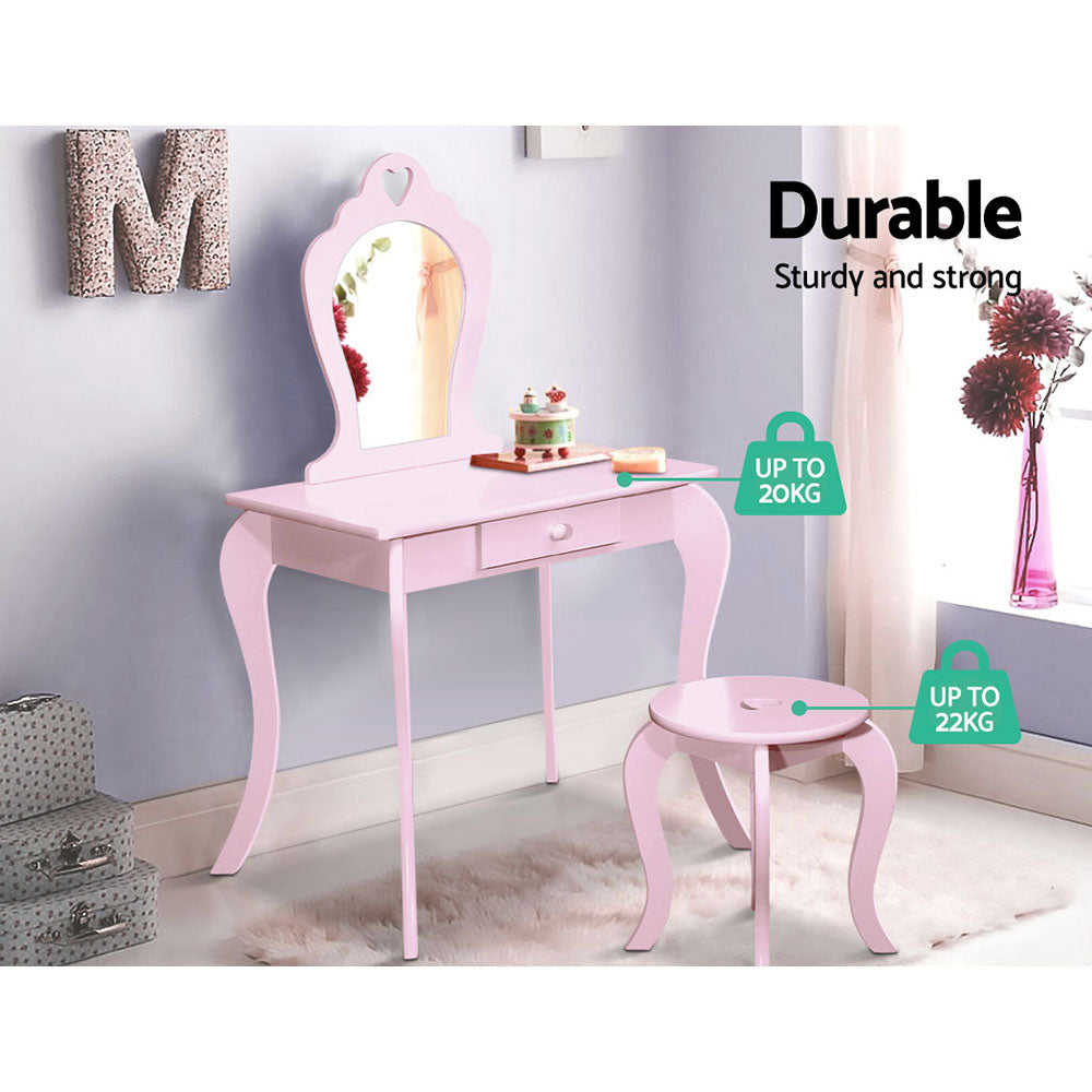 Pink Princess Vanity Table with Mirror and Stool
