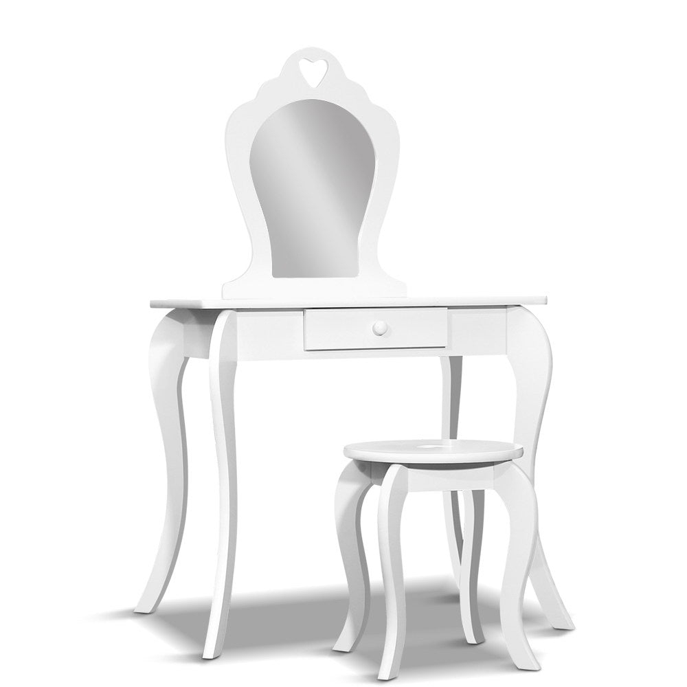 White Princess Vanity Table with Mirror and Stool