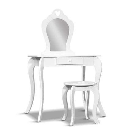 White Princess Vanity Table with Mirror and Stool