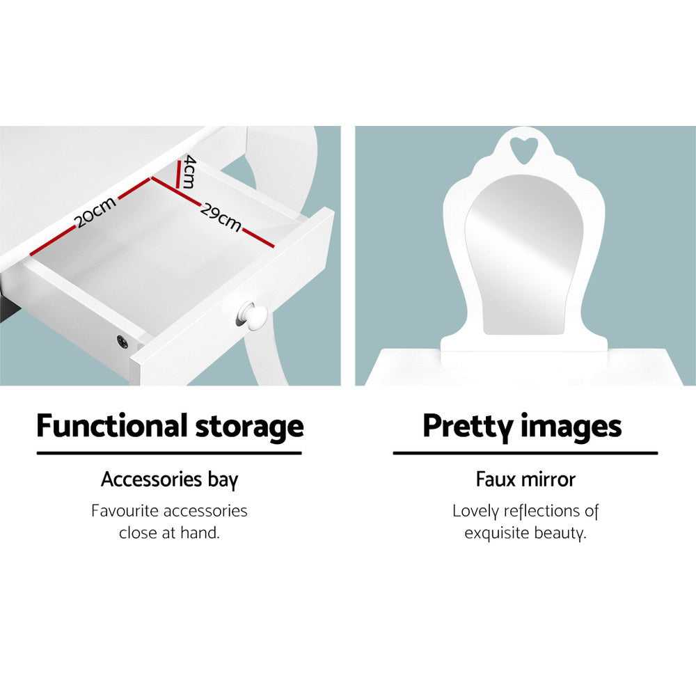 White Princess Vanity Table with Mirror and Stool