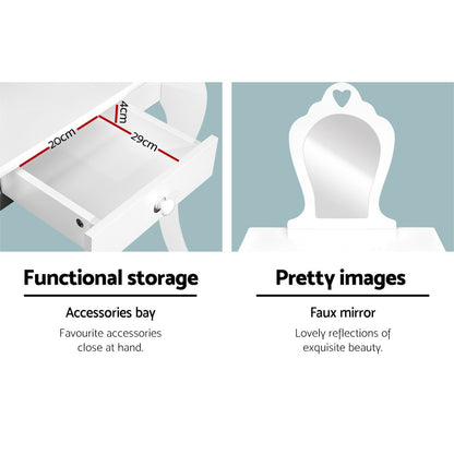 White Princess Vanity Table with Mirror and Stool