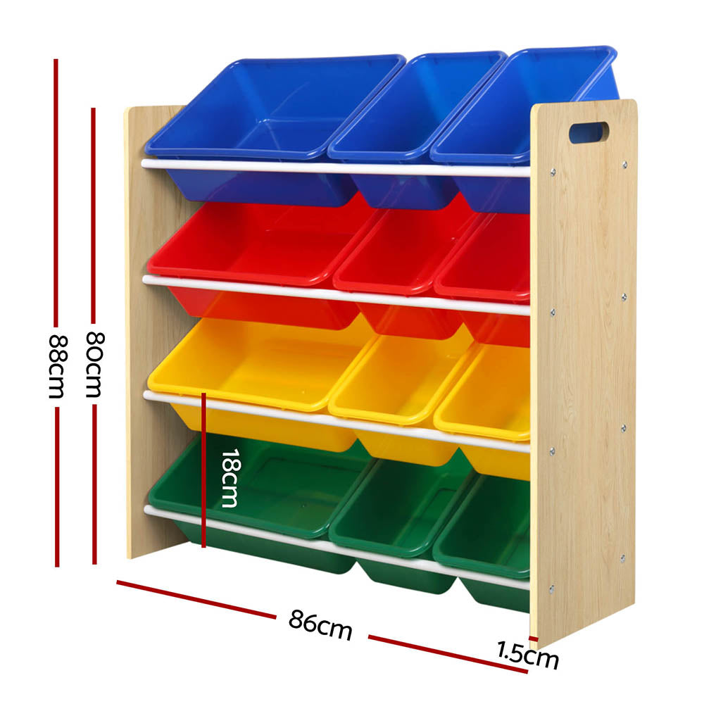 12 Bin Kids Toy and Book Storage Rack - Natural