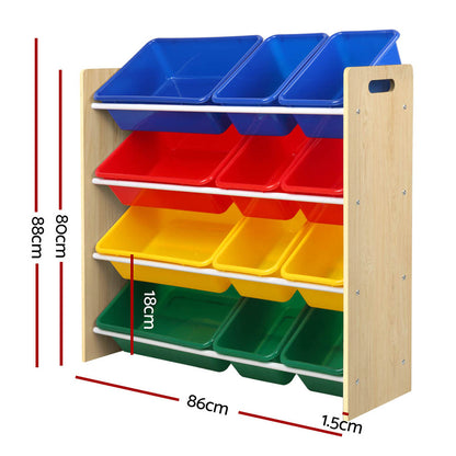 12 Bin Kids Toy and Book Storage Rack - Natural