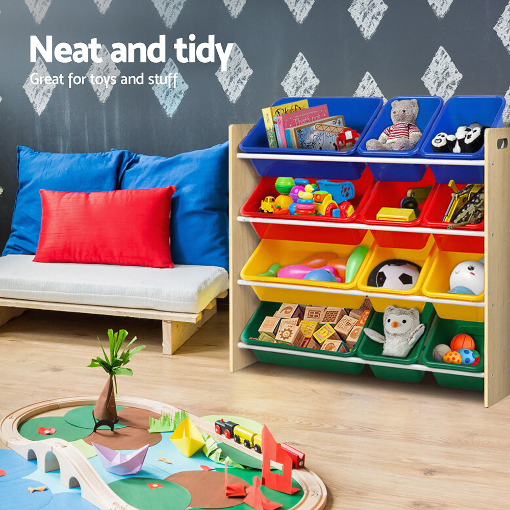 12 Bin Kids Toy and Book Storage Rack - Natural