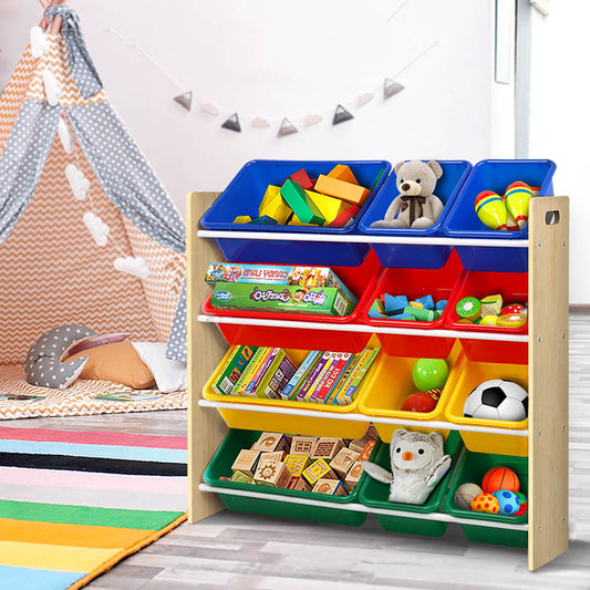 12 Bin Kids Toy and Book Storage Rack - Natural