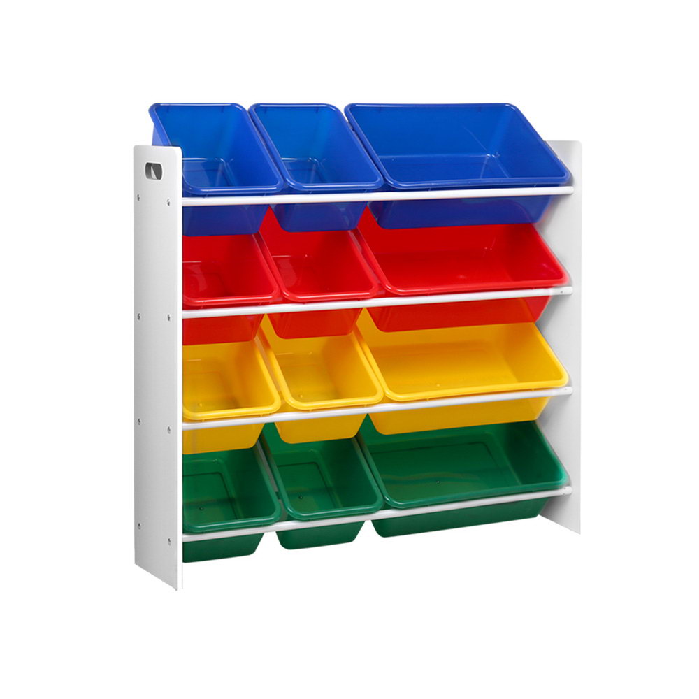12 Bin Kids Toy and Book Storage Rack - White