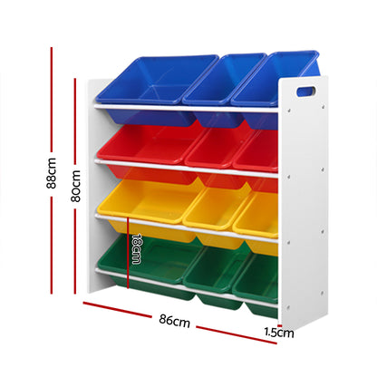 12 Bin Kids Toy and Book Storage Rack - White