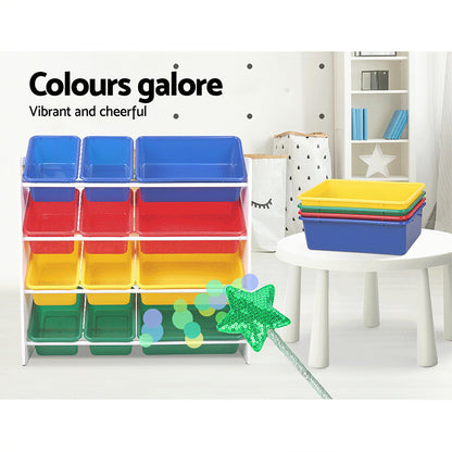 12 Bin Kids Toy and Book Storage Rack - White
