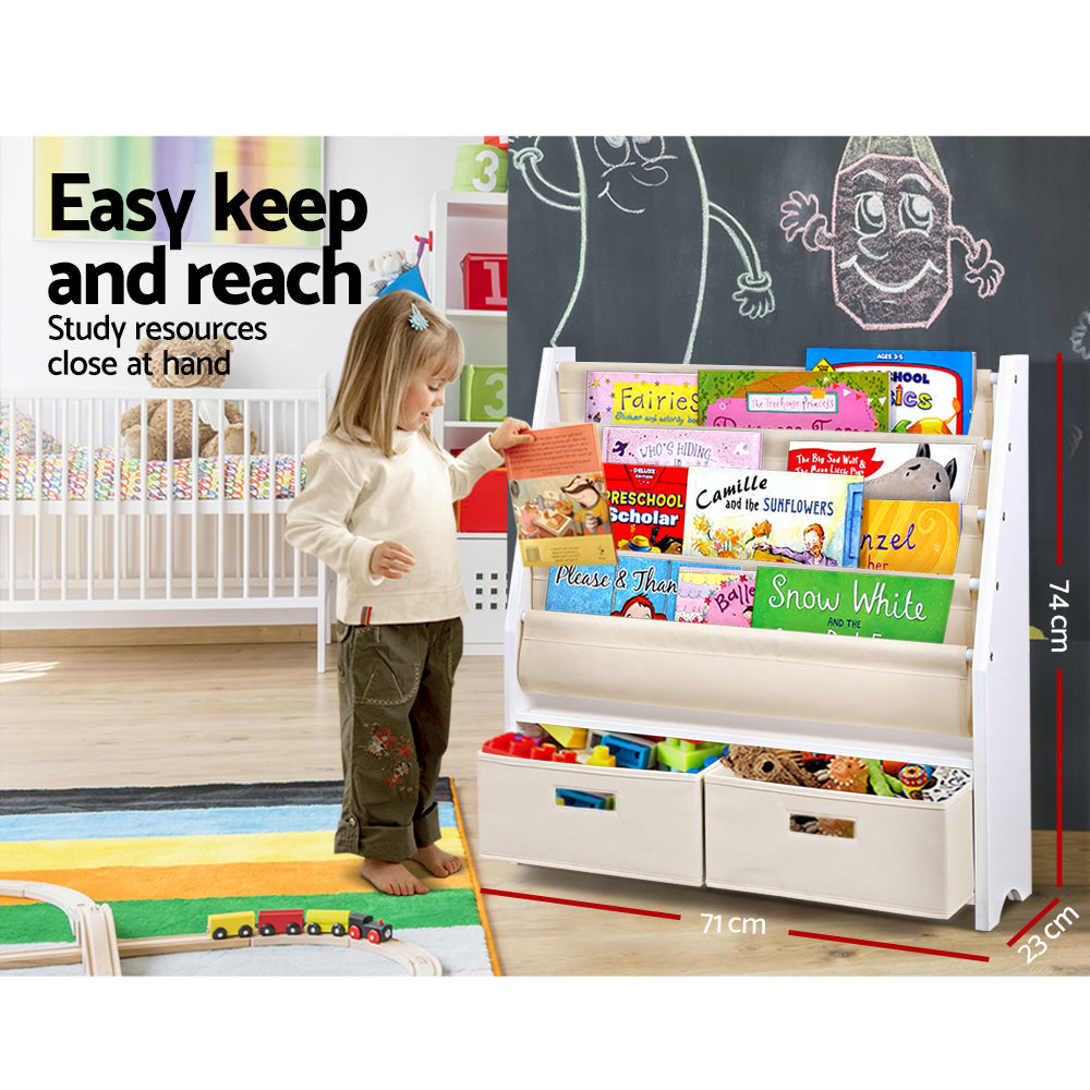 4 Tier Kids Bookshelf with Organiser Drawer