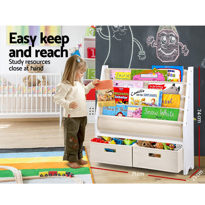4 Tier Kids Bookshelf with Organiser Drawer