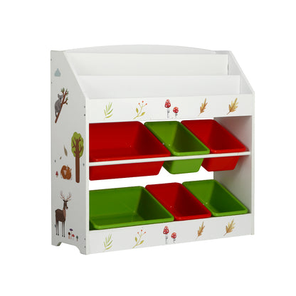 3 Tier Kids Bookshelf with 6 Storage Bins