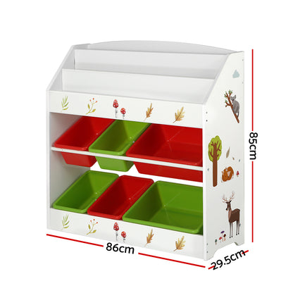 3 Tier Kids Bookshelf with 6 Storage Bins