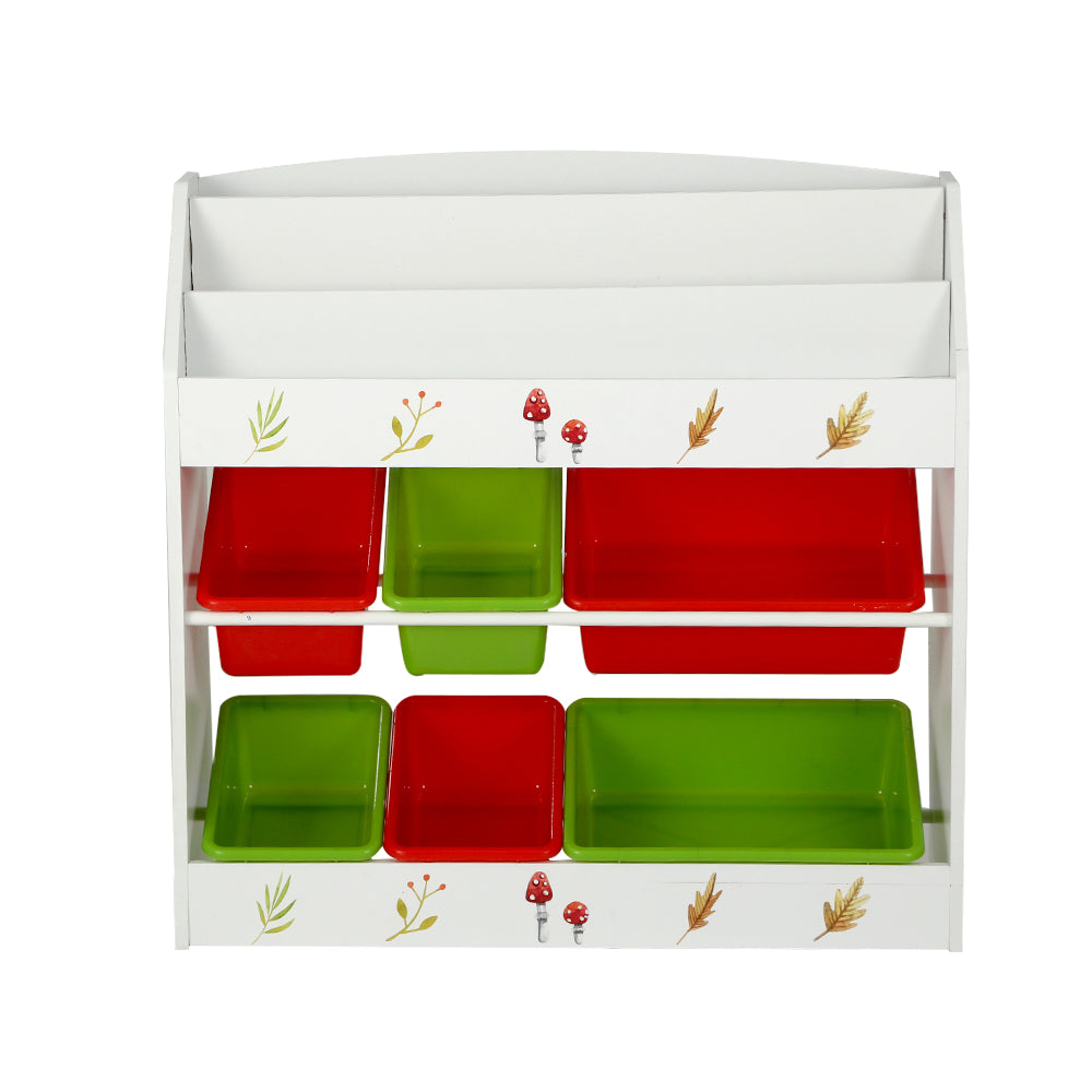 3 Tier Kids Bookshelf with 6 Storage Bins