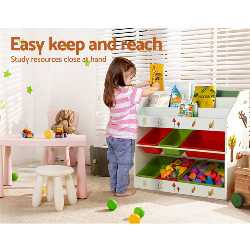3 Tier Kids Bookshelf with 6 Storage Bins