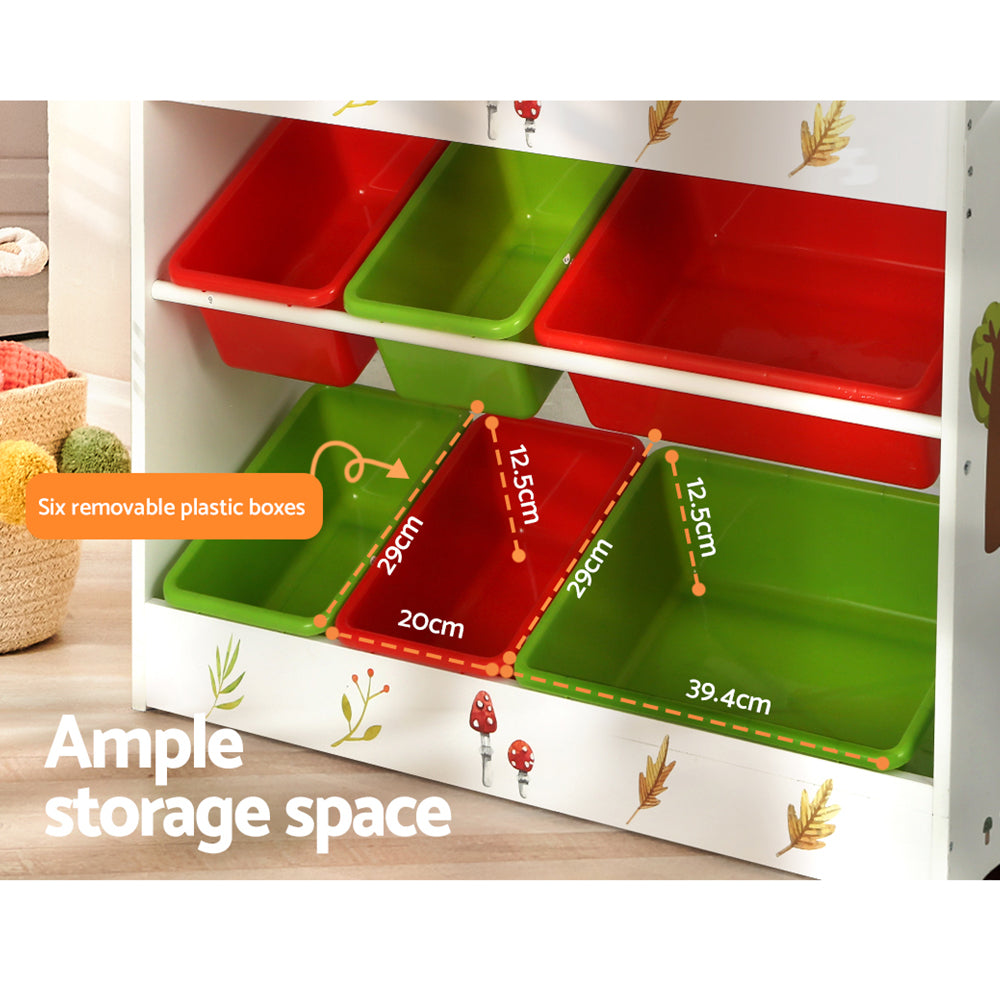 3 Tier Kids Bookshelf with 6 Storage Bins