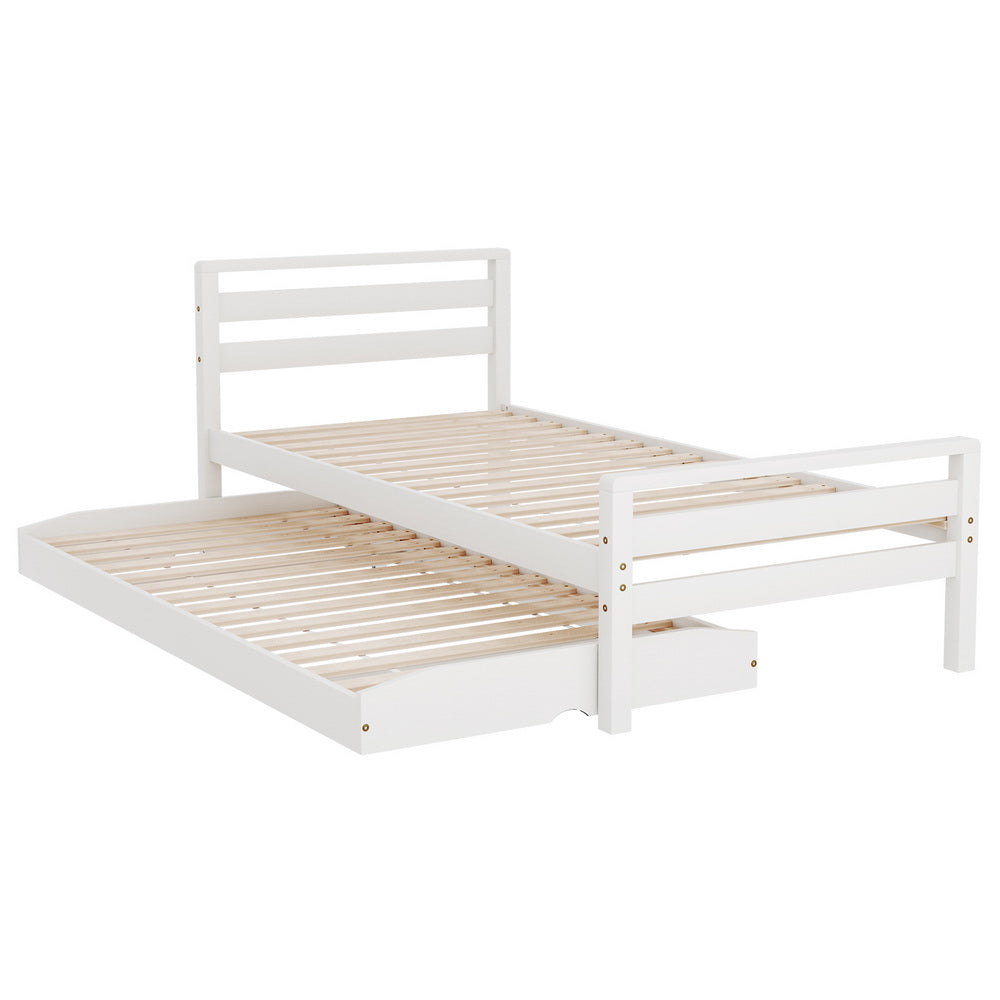Avis Single 2-in-1 Trundle Bed Frame - White