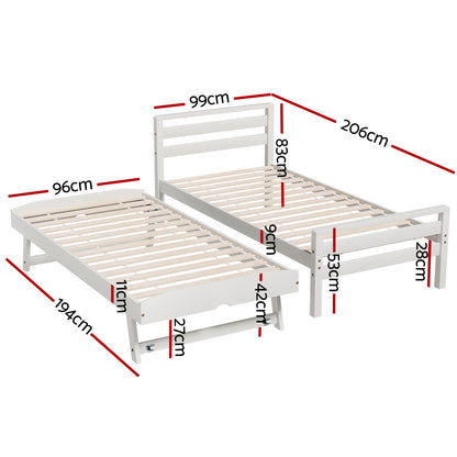 Avis Single 2-in-1 Trundle Bed Frame - White