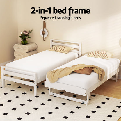 Avis Single 2-in-1 Trundle Bed Frame - White
