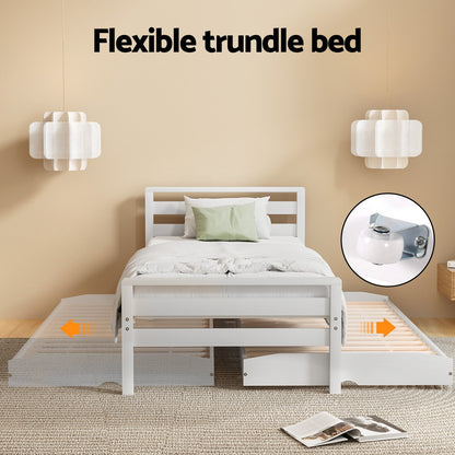 Avis Single 2-in-1 Trundle Bed Frame - White